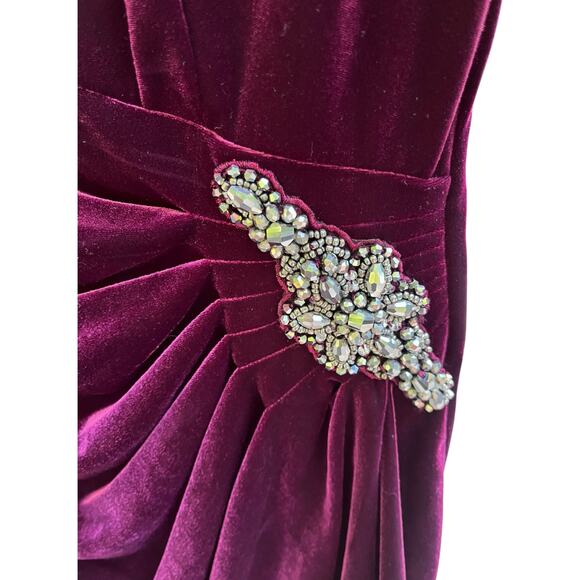 Alex Evenings Velvet Embellished Puff Sleeve Ruched Cocktail Dress | Sz 16 Wine - Picture 6 of 9